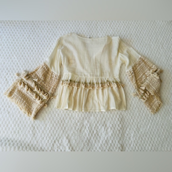 Boho Cream Crochet Bell Sleeve Top - Picture 5 of 9
